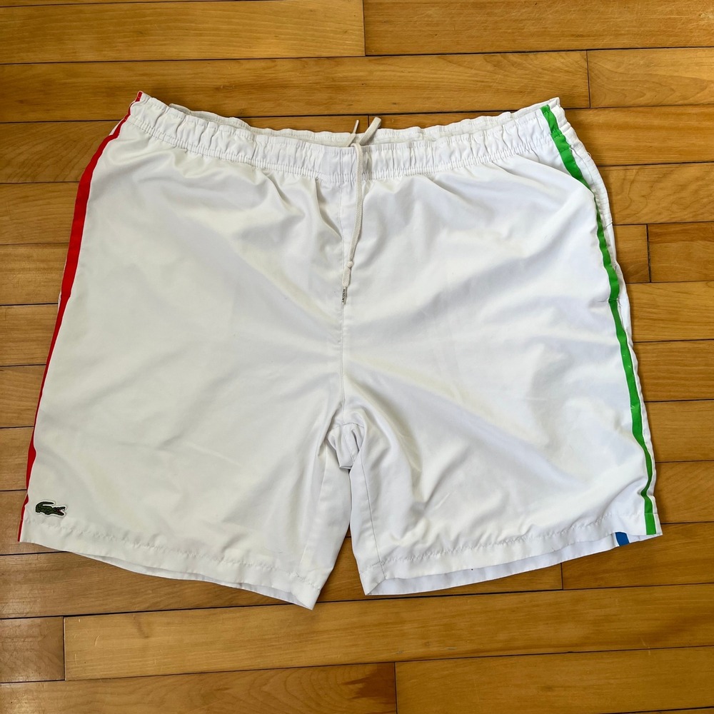 Lacoste Sport Mens White Tennis Shorts Multi Color Stripe Size 6 XL 36 Waist